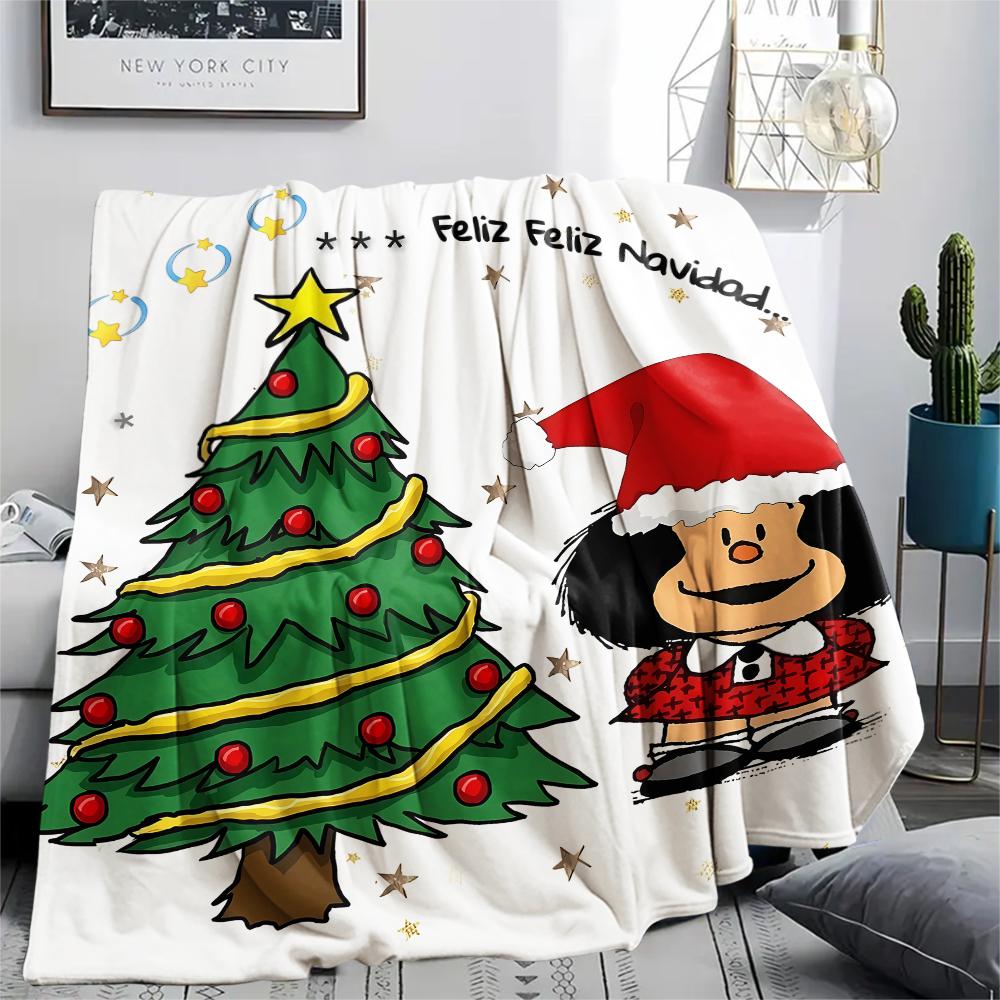 1PC Mafalda Print Flannel Blanket, High Quality All Seasons, Home Decor, Warmth and Comfort, Perfect for Christmas Gifts