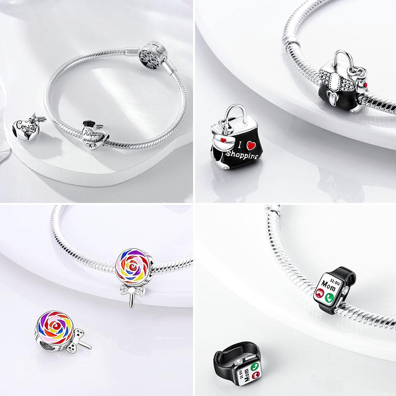 Charms 925 Silver Beads Coffee Bag Car Pendants Fit Original Bracelet Making Jewelry