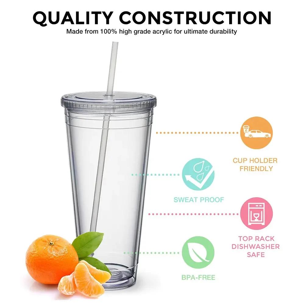 Clear Tumbler with Straw Reusable Transparent Double-layer Water Bottle for Coffee Milk DIY Smoothie Cup Drinkware