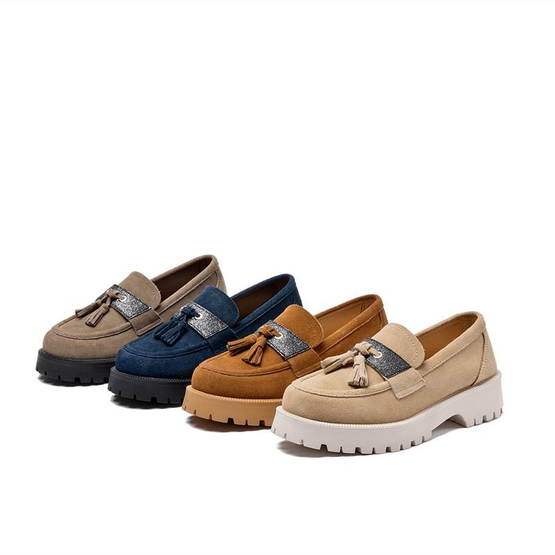 Mode AIYUQI Slipper Schuhe Damen Wildleder Echtleder 2024 Neu Britischer Stil Damen Frühlingsschuhe Übergröße Fracus Damenschuhe