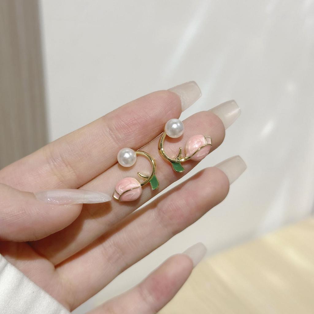 Elegant Floral Bow Earrings - High-End French Design for Women