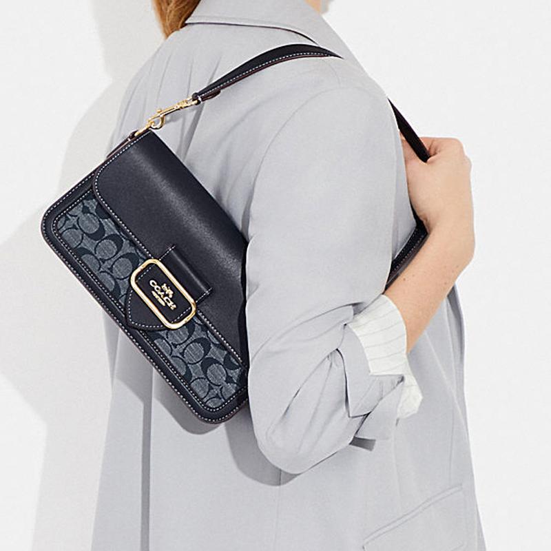 COACH Morgan Cow Leather Textile Shoulder Bag , Handbag , Shoulder Bag Women's Denim Blue (Unisex) Shoulder Bags CH137 IMDEI