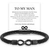 To My Man Personalized Dual Name Infinity Leather Bracelet, Custom Name Stainless Steel Braided Bracelet for Birthday Valentine