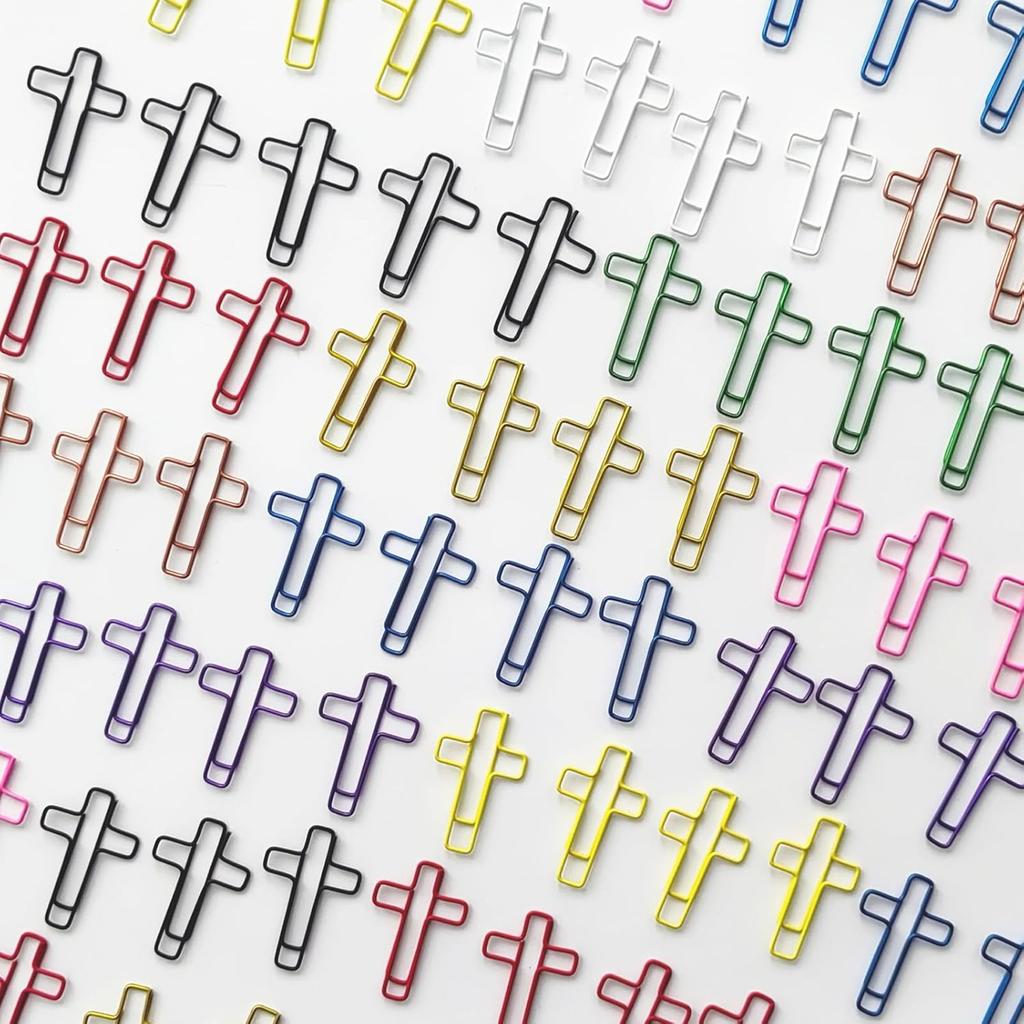 100 Pcs Colored Cross Paper Clips Assorted Colorful Coated Paperclips for Christian Journaling Supplies and Everyday Use