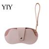Compact Glasses Storage Bag Sunglasses Pouch, Imitation Leather Hanging Case Durable Eyeglass Holder with Carabiner, Portable Eyeglasses for