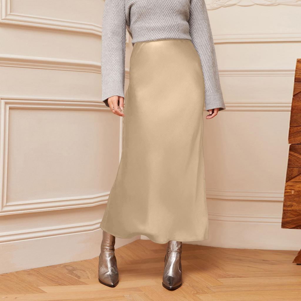 Women's Color Hip Hugging High Waist Slit Skirt