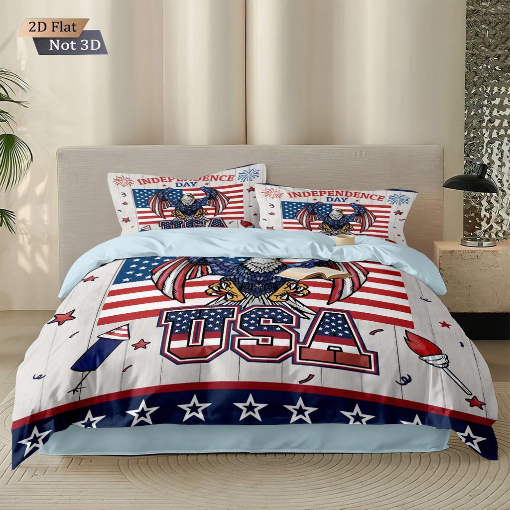 3pcs National Flag Fierce Eagle Print Coreless Down Duvet Cover Set Comfortable Bedroom Bedding Decoration Machine Washable
