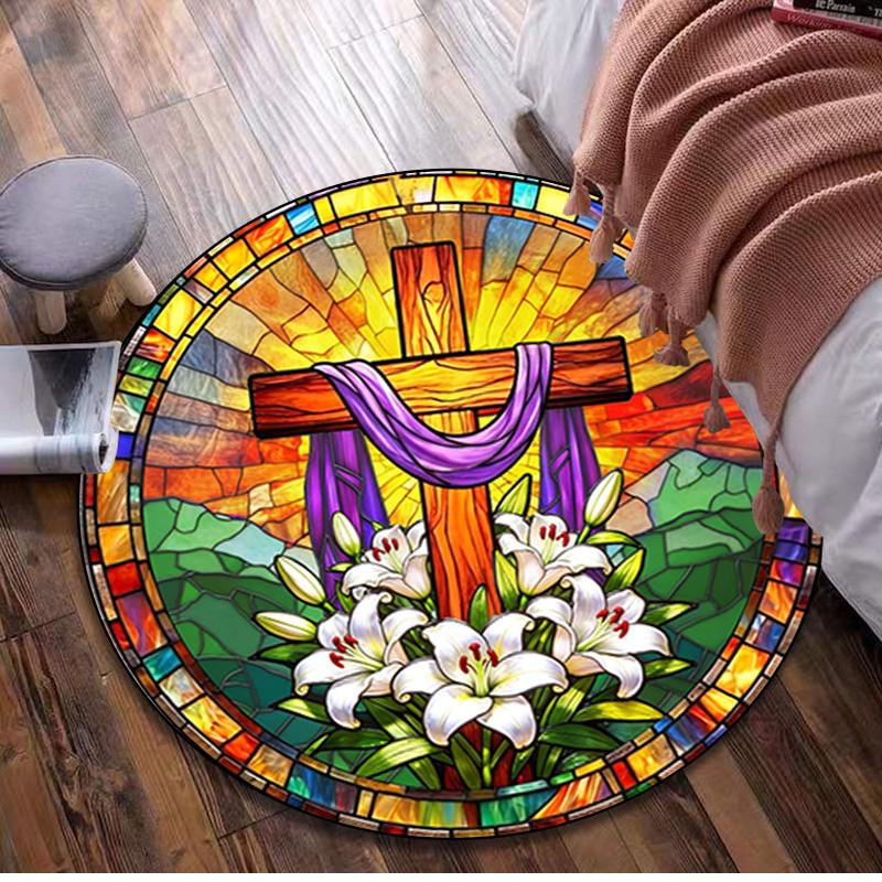 

Floral Cross Circular Rug - Office Decorative Carpet For Living Room Bedroom Door Mat Floor Rug Computer Chair Area Rug 80x80cm( 31x31in)
