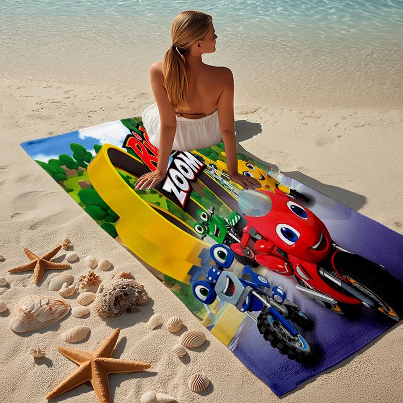 proof beach towel with a Ricky Zoom pattern - soft,absorbent,quick-drying,machine washable - perfect for swimming,camping,bathing