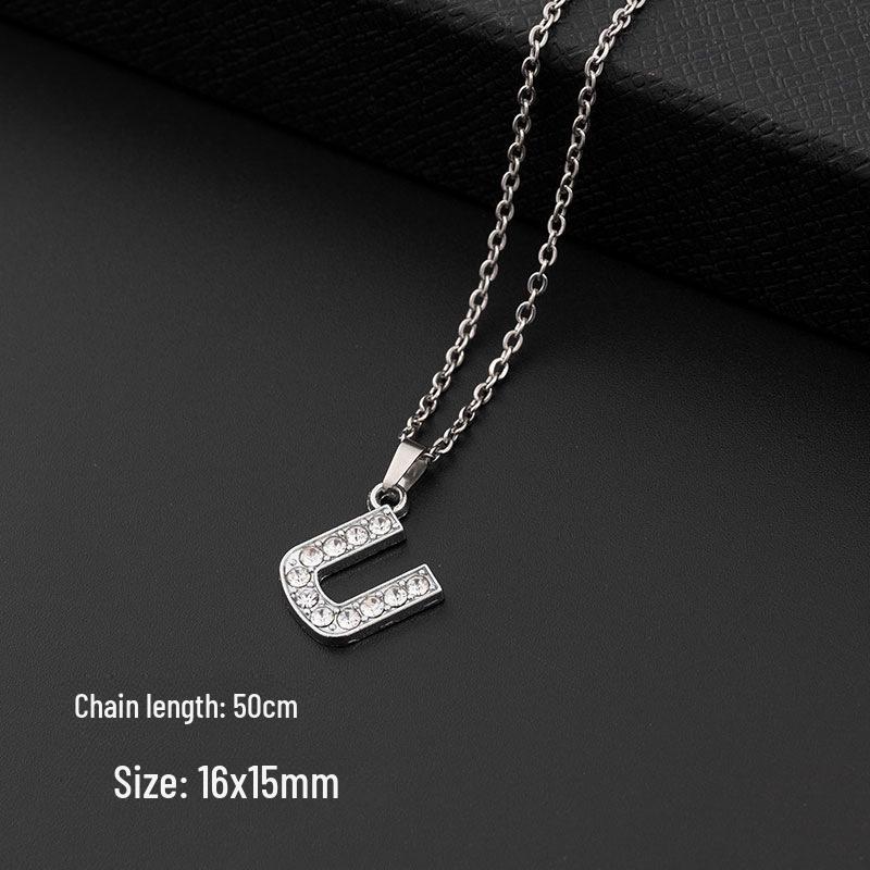 European & American Diamond Letter Pendant Necklace for Women - Stainless Steel Jewelry