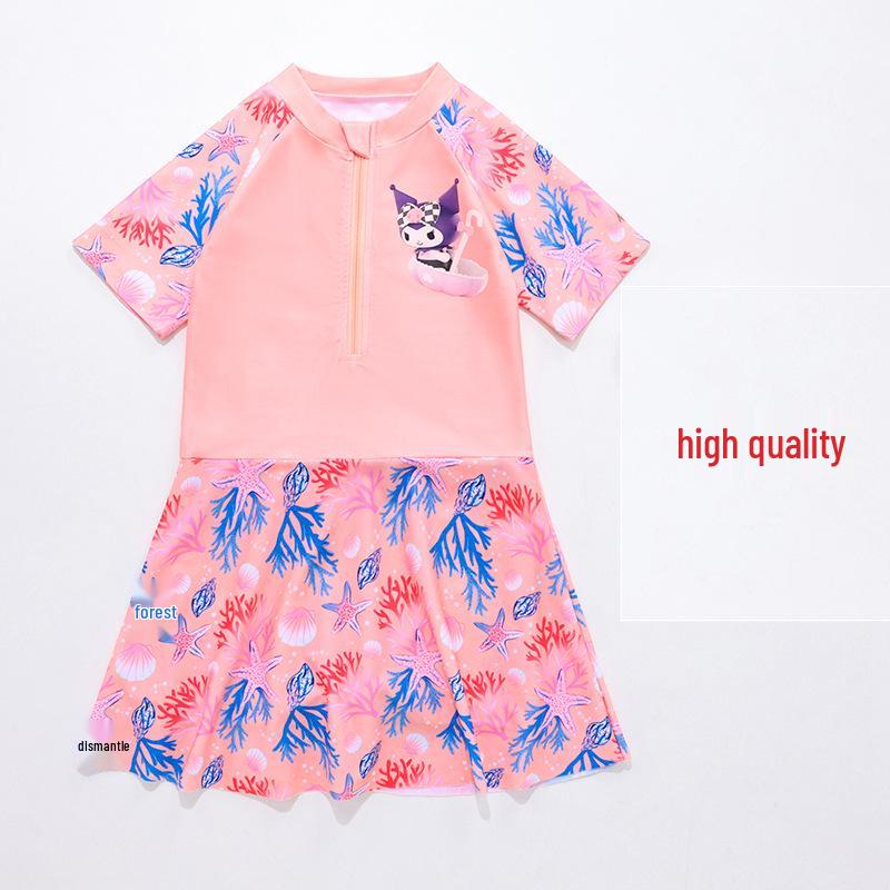 Kuromi Girls  Skirted One-Piece Swimsuit - Quick-Drying, Sun Protection, Trendy Swimwear for Little Girls. Size 140 (Height 130cm)