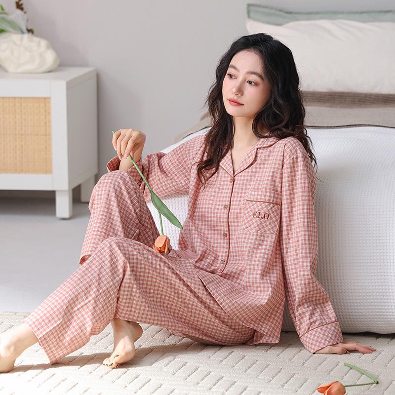 Woven cotton gauze pajamas women's spring and autumn pure cotton long-sleeved women's spring and summer cotton thickened loungewear set