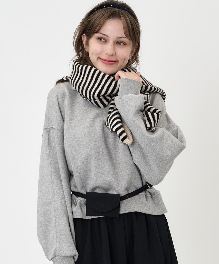 THE-ABON Classic Striped Knit Scarf Navy