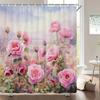 1 pack of print shower curtains Watercolor flowers, plants and butterflies bathroom curtain with hooks home decoration curtain