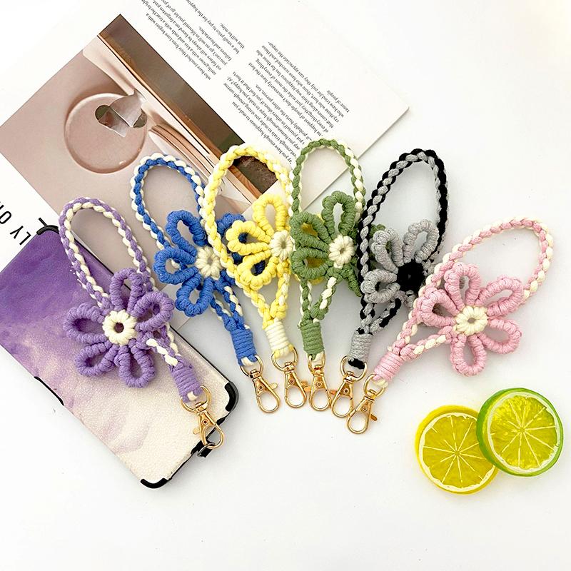 1PC Knitted Wristlet Bohemian Style Handwoven Lanyard Gift Accessories Key Ring Purse Bracelet Phone Charm Bag Pendant