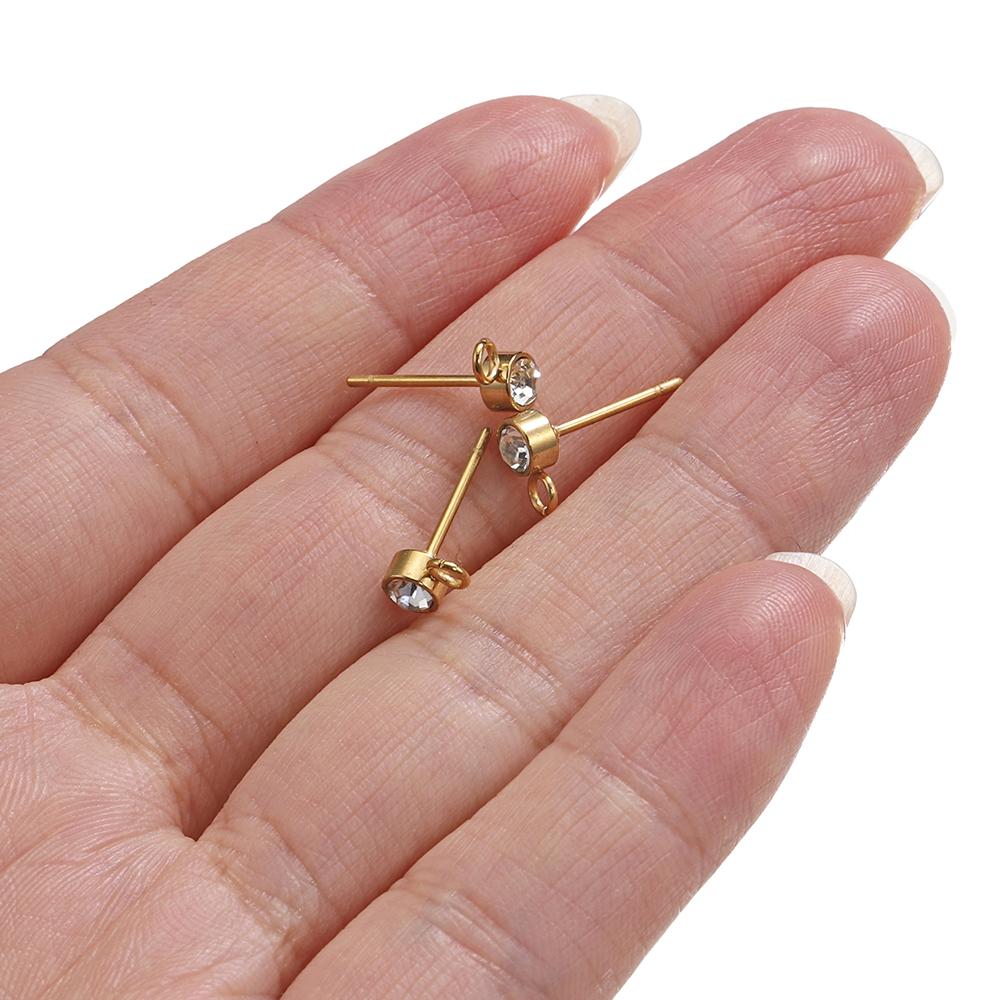 100pcs/20pcs 4mm Stainless Steel Ear Studs Rhinestone Earring Posts with Loop Rings for Earrings Jewelry Making DIY Wholesale