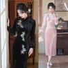 Velvet embroidered long velvet cheongsam autumn and winter new fashion young daily Chinese long-sleeved cheongsam
