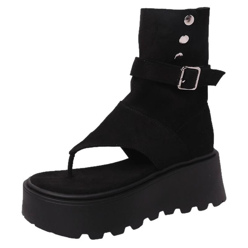 Mode Plateausandalen Damen Retro Kleine Kleidung Martin Stiefel Lokomotivstiefel Heißes Mädchen Bequeme Römische Kurze Stiefel Tide