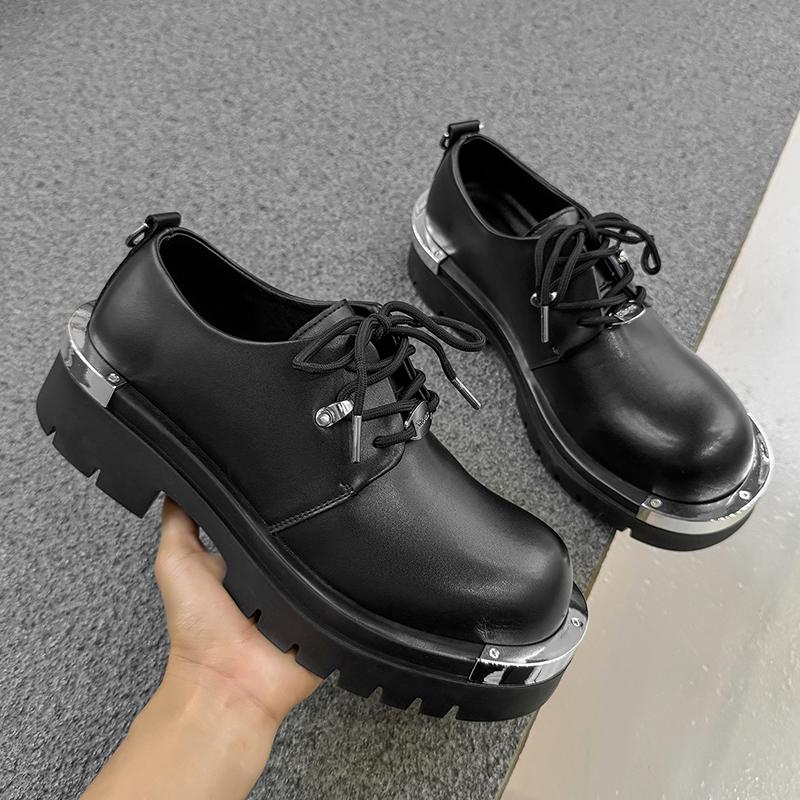 Fashion Derby Men's Leather Shoes Classic Designer Luxury Style Office and Leisure Business Thick Soled Height Increasing Youth Shoes