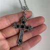European and American retro simple fashion gothic black gem ruby cross pendant men's women's necklace