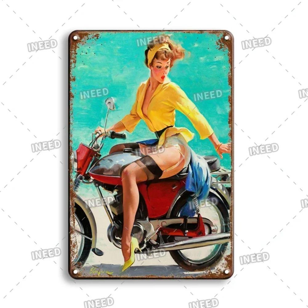 Retro Sexy Beauty Aluminum Poster - Men's Metal Plaque, Garage Cave Workshop Wall Decor