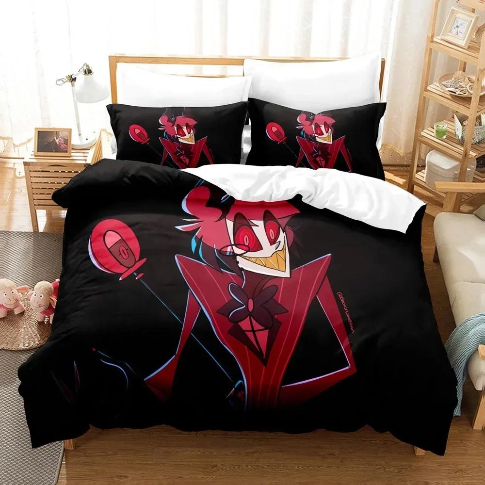 Hazbined Hotel Cartoon Charlie Vaggie Alastor AD Bedding Set Printed With Pillowcase Duvet Cover Soft Single Double Queen King
