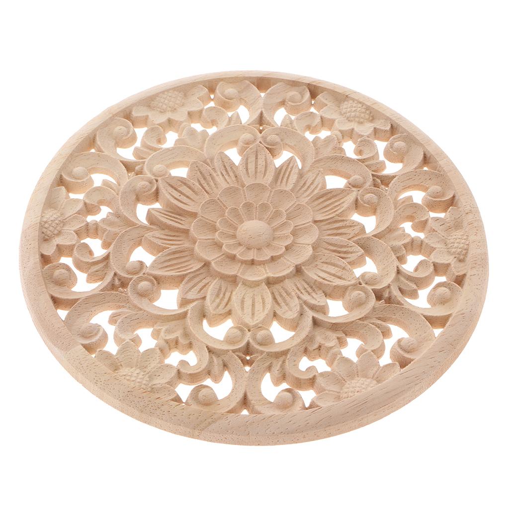 1 Stück Natürliches Florales Holzgeschnitztes Blume Rundes Holzeck Applikationen Handwerk Rahmen Wand Tür Möbel Schrank Dekorative Figur