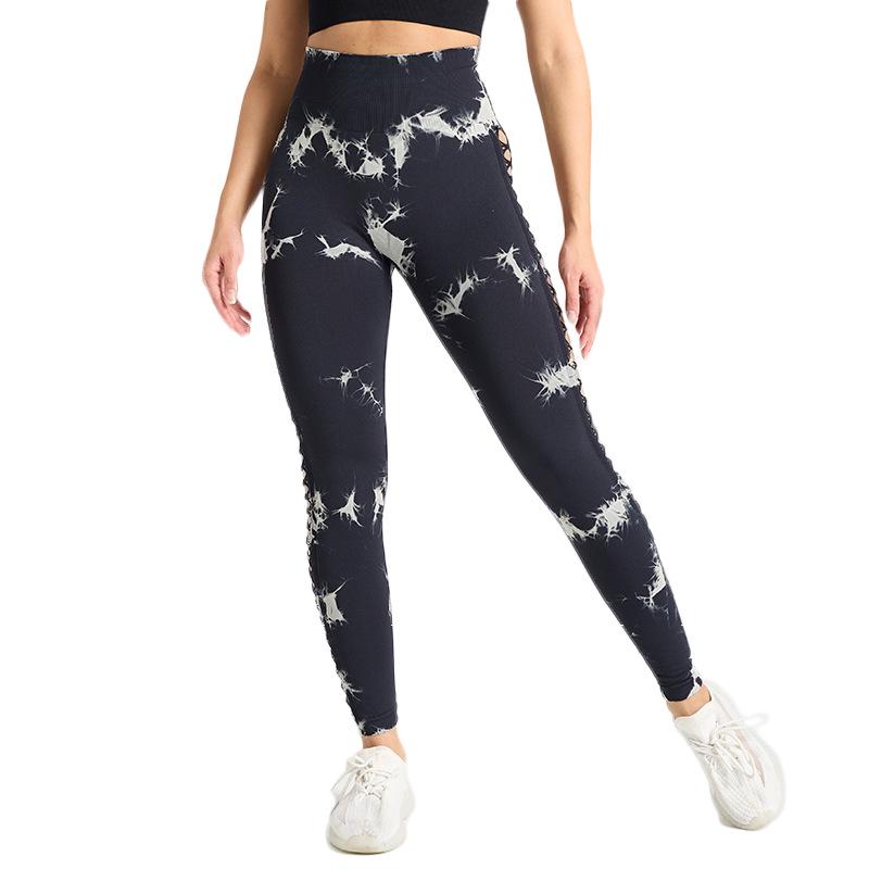 Women's High-Waisted Tie-Dye Yoga Pants with Side Cutouts