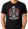 Skull Biker T-Shirt Ride Hard Motorcycle Chopper Skeleton Rider Graphic Tee.