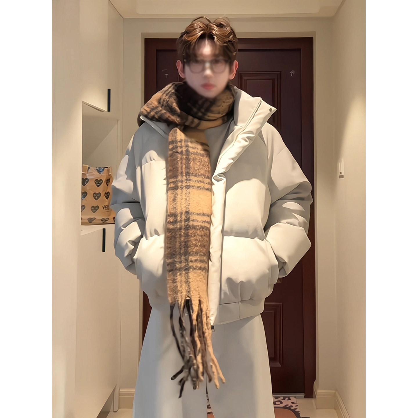 

YK Trendy - Canvas Leather 3D Texture Stand Collar Winter Cotton Jacket for Men XXL брудно-білий