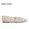 Mesh Embroidery String Bead Design Women Ballet Flats Fashion Buckle Breathable Mary Jane Shoe Comfort Low Heel Soft Flat Sandal
