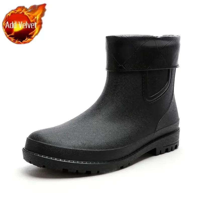 Man Shoes Wear-resistant Non-slip Rain Boots for Men Wellies Loafers Without Lacing Comfortable Low-heel Mud Gum 2024 Rubber New