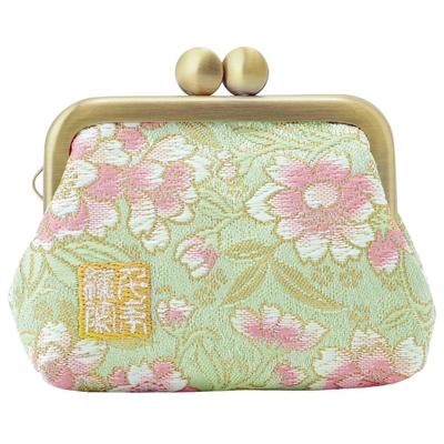 Senshishuin Nishijin Brocade Square Wallet with Gusset and Coin Purse Leaf Peony and Cherry Blossom 2.5-inch (Lined) (Young Design)
