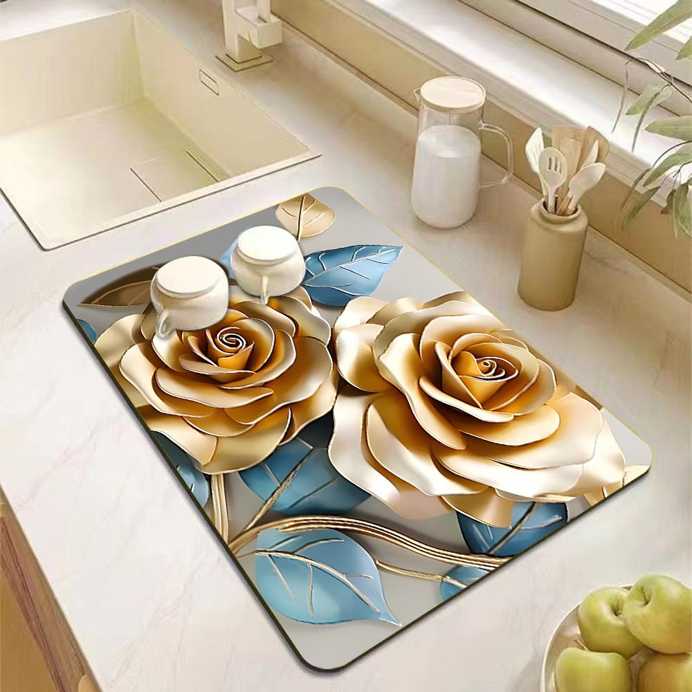 

Ретро Розкішна Килимок для Сушіння Посуду Кухонний Кафе Мати для Кавомашини Діатомовий Мул Зливний Килимок Посуд Чашка Пляшка Злив Вбираючий Декор Столу 30x40cm