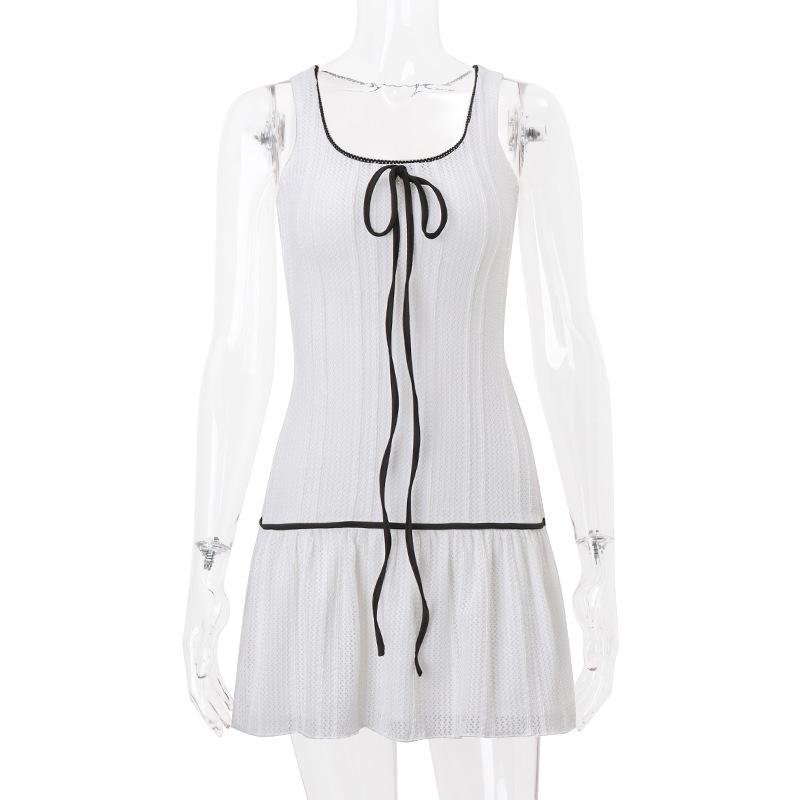 ins European and American style summer new sexy pure desire bow strap mesh slim sleeveless dress women S
