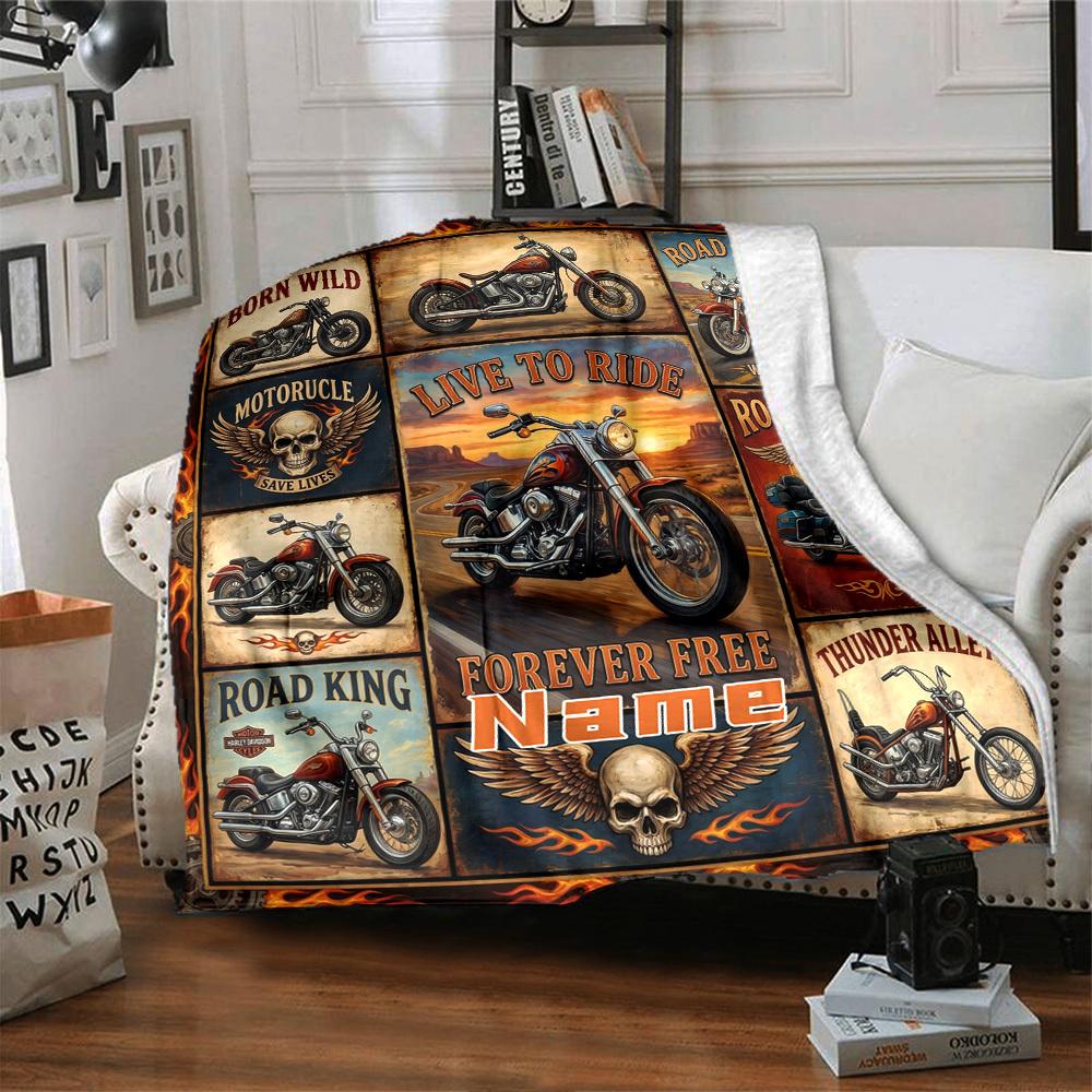 Motorcycle Theme Home Blanket Customize Your Names Comfortable Soft Lightweight Allseason Multipurpose Blanket For Picnics Sofas Offices Beds Living