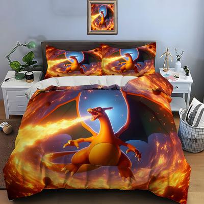 10 Sizes Pokmon Charizard Print Bedding Set 3 Pieces Setting Bed King Size Pillowcase Adult Bed Cover Bedroom Bed Set For Gifts