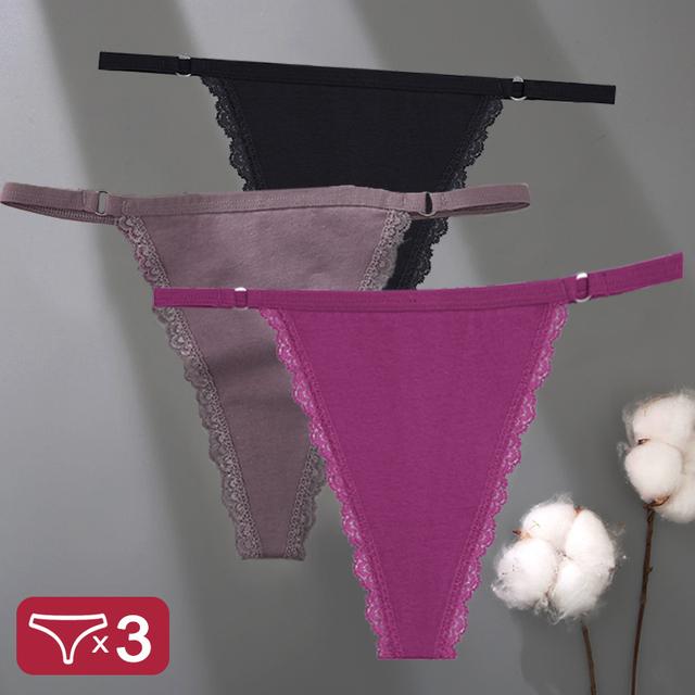 

3PCS/Set Cotton Panties Lace G-String Women Lingerie Sexy Underwear для Female Panties Ladies T-Back Thong Lace Floral Pantys L