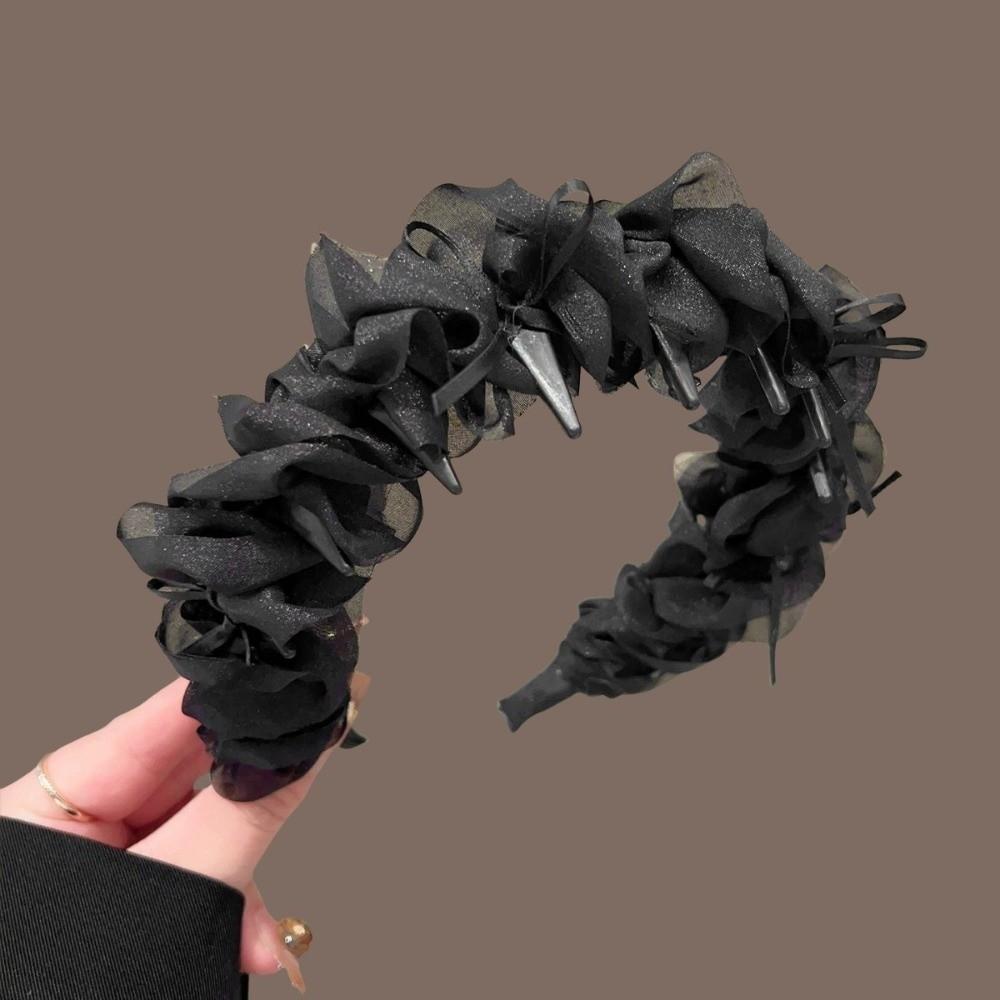 

High Cranial Top Design Crinkle Ribbon Hair Band Hair Accessories Hair Hoop Simple Headband Girl чорний