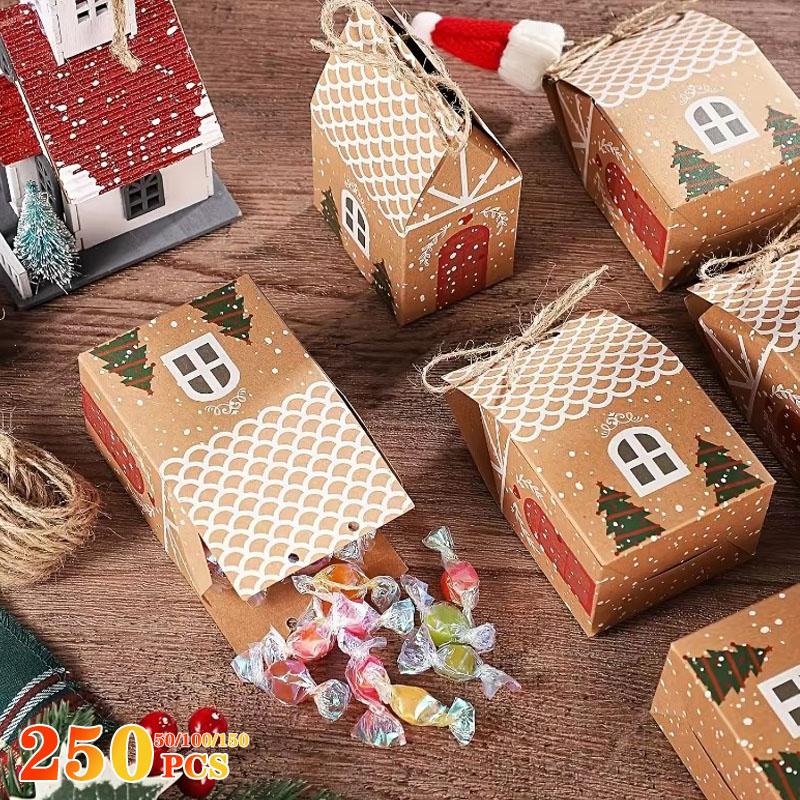 

250 шт. Мини-коробка для рождественских конфет из крафт-бумаги, симпатичный подарочный пакет, подарок на вечеринку, украшение на рождественскую елку, свадебный подарок, праздник 1Bag-50PCS