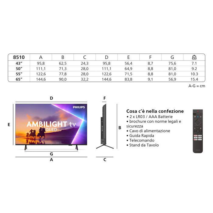 Smart TV - PHILIPS - 75PUS8510 - 75 pouces - QLED 4K - Dolby Atmos - Ambilight