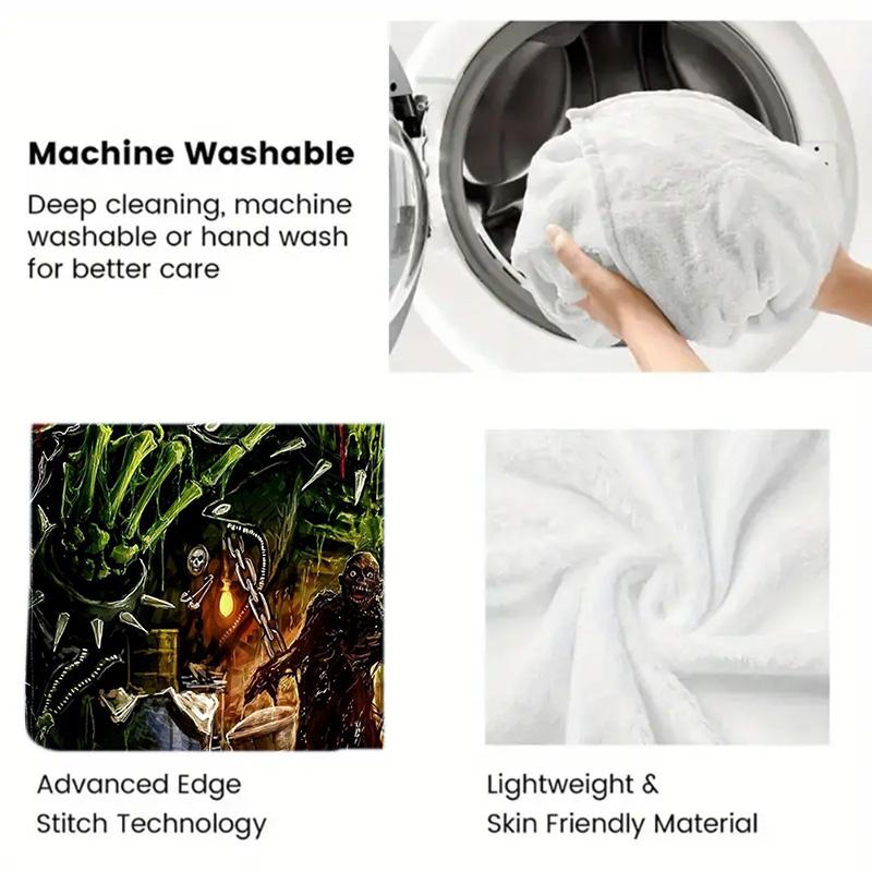 Glam-style horror movie 2D Flat Pattern Flannel Blanket High quality All Seasons Warmth and Comfort Perfect for Christmas Gifts.