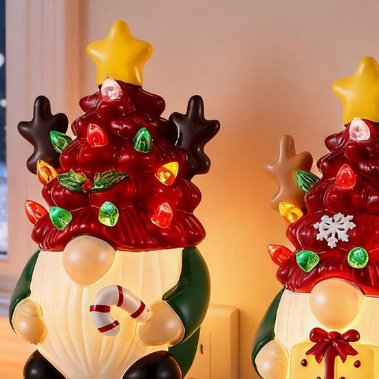 Yousheng Christmas Gnome Night Light Resin Faceless Dwarf Xmas Tree LED Night Light with Multicolor Bulbs And On/Off Switch for Home Bathroom Bedroom