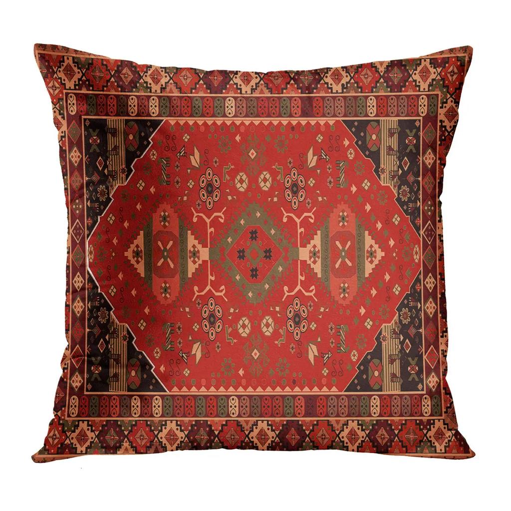 Red Moroccan Ethnic Style Short Plush Pillowcase Sofa Cushion Cover Home Decoration Can Be Customized for You 40x40 50x50 60x60