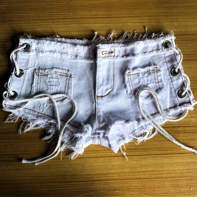 Women's Eyelet Lace-Up Denim Shorts with Side Slit
