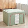 Large Capacity Foldable Storage Box, Cotton Linen Organizer with Steel Frame for Home Quilts and Clothes