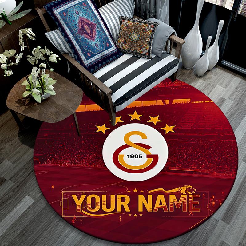 Custom Name,Galatasaray Pattern Round rug,Carpet Rug for Living Room Bedroom Playroom ,Non-slip Floor Mat,Holiday Gifts and Birthday Gifts.