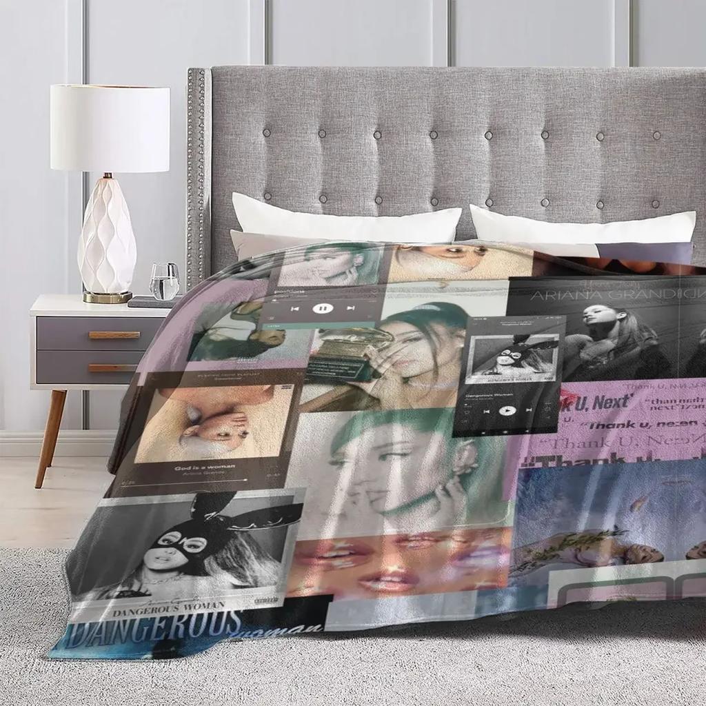 A-Arianas Music Album Blanket G-Grandes Photo Travelling Flannel Throw Blanket Super Warm Chair Sofa Bed  Bedspread Gift