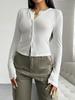 Women's Henley Neck Long Sleeve Slim Elegant Solid Button Down Top Casual Cropped Cardigan Tee For Spring Fall Daily Wear