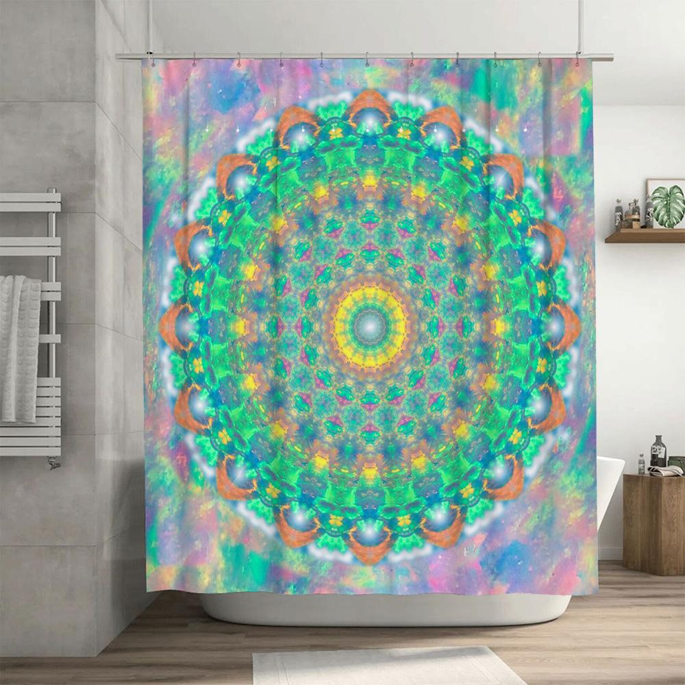 Vibrant Flower Mandala Shower Curtain Bathroom Decorations for Modern Kitchens Bathrooms Waterproof Fabric with Hooks Included (